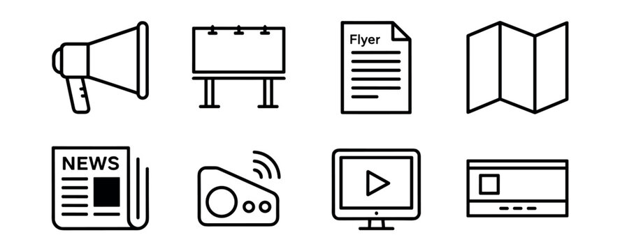 Media and Advertising Line Icons Set