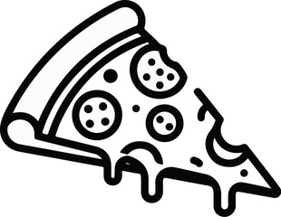 A simple black and white line drawing of a pizza slice