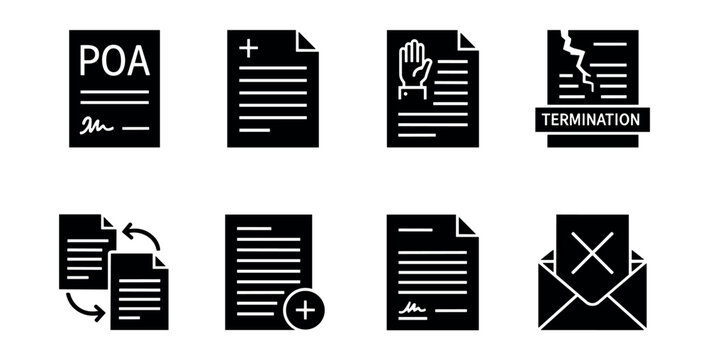 Document-related black and white icons set