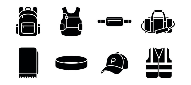 Wearable items silhouette icons set