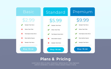 Modern Pricing Plans Table Design &ndash; Basic, Standard, Premium Subscription Comparison