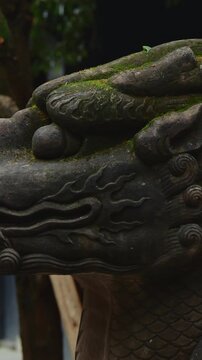 Chengdu, Sichuan, China. Stone Sculptures Of Kylins Or Qilin At Tomb Passage In Wuhou Memorial Temple. Kylins Is Mascot Dragon In China. Qilin Legendary Hooved Chimerical Creature That Appears In