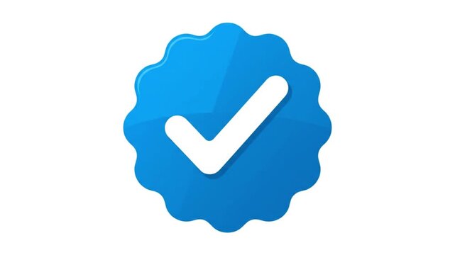 Animated Blue Verified Badge with Checkmark. Official Account and Profile Verification Symbol. Social Media Check Mark Animation on a White Background
