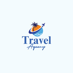 Blue and Orange Illustrative Travel Agency Logo