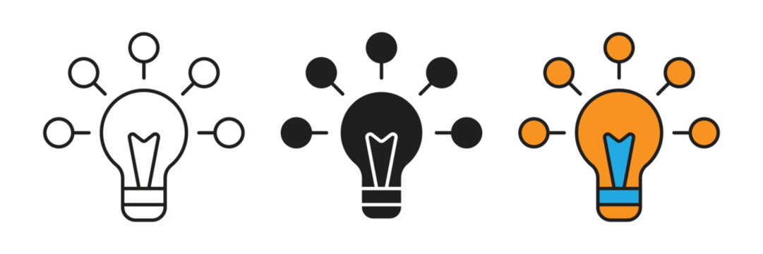 Idea Generation Icon Vector. Light bulb icon with branching nodes representing creative thinking, innovation, strategy, and brainstorming process ideas.