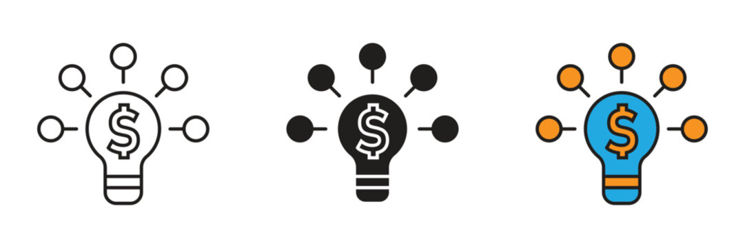 Monetizing Ideas Vector Icon. Creative lightbulb icon with a central dollar sign representing innovative ideas connected to a financial network.