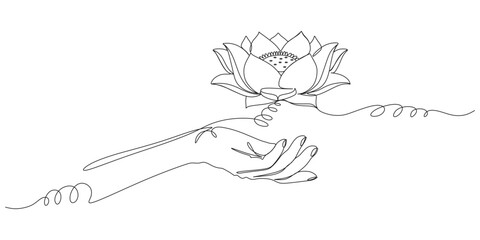 Continuous palm lines and lotus flowers for Vesak day eps 1