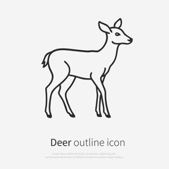 Fototapeta premium Black and white baby deer outline illustration in side view. Cute fawn line art vector isolated on white background, perfect for kids designs, nursery art, logos, stickers, posters, branding.