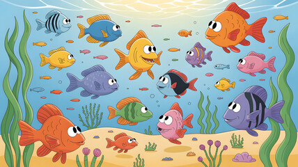 Obraz premium Vibrant underwater scene with diverse school of fish and marine life