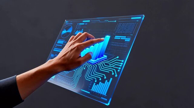 Hand interacting with digital data display