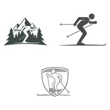 Cross-Country Skiing logo style silhouette illustrator with white background