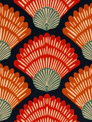 Vibrant Japanese-Inspired Fan Motif Repeating Pattern