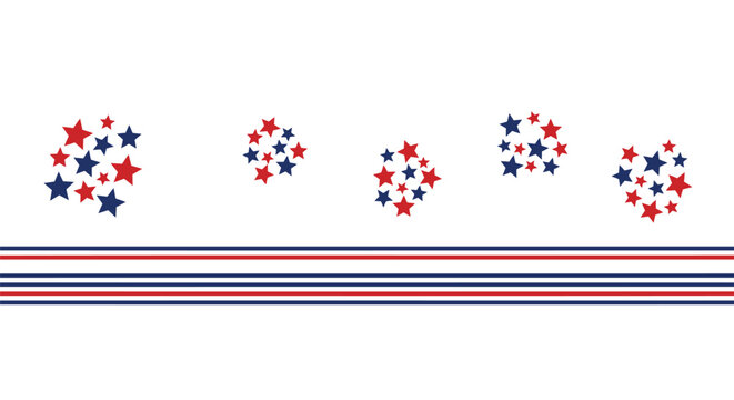 Red, white, and blue star clusters with horizontal stripes on transparent background, vector illustration