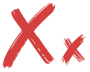 A bold red cross mark with a smaller cross beside it on a white background