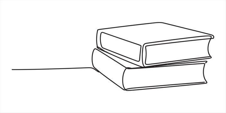A minimalist continuous line drawing of two books stacked on top of each other on a white background. Vector, illustration
