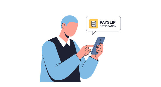 A person receives a digital payslip notification on their smartphone, illustrating modern financial management and convenient online salary access.