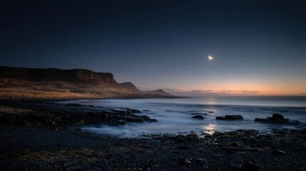 Fototapeta premium There’s shadows dancing on the shore There’s the moon quietly glowing In the star strung sky Waiting for the dawn To awaken the day You are always there Poised in the horizons 
