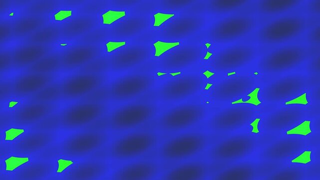 Blue circular patterns and neon green splotches on abstract background