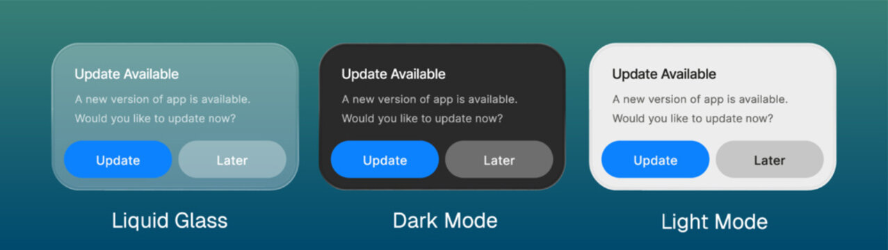 Update pop up UI design with liquid glass style