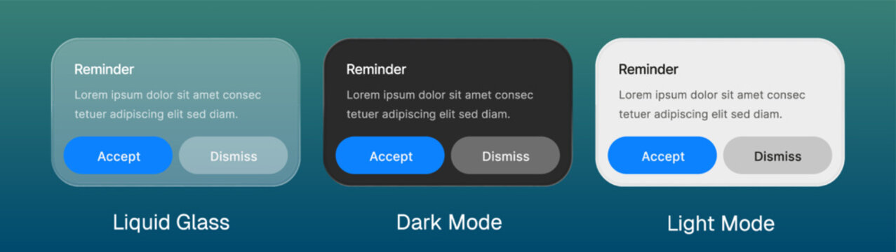 Editable vector Reminder pop up UI design with liquid glass style