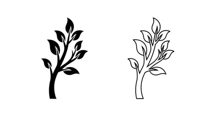 Obraz premium Minimalist tree illustration with branches and leaves, nature design, vector art Vector