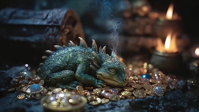 A baby dragon, with shimmering scales and curious eyes, playfully flaps its tiny wings, exploring its surroundings.