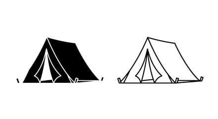 Two different types of tents, camping gear, outdoor adventure equipment, hiking supplies Vector