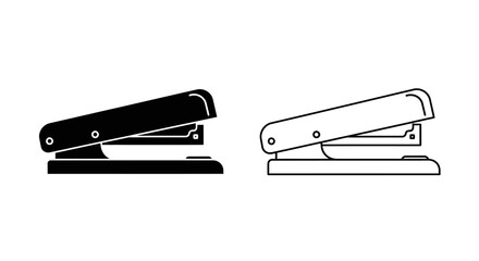 Black and white stapler vector illustration set, office supplies, stationery icons Vector