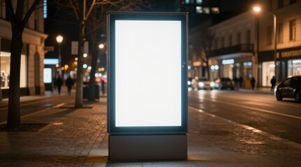 Illuminated City Lightbox at Night: Blank Advertisement Billboard for Urban Advertising Campaigns