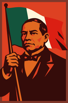 Retrato vectorial de Benito Ju&aacute;rez con bandera de M&eacute;xico