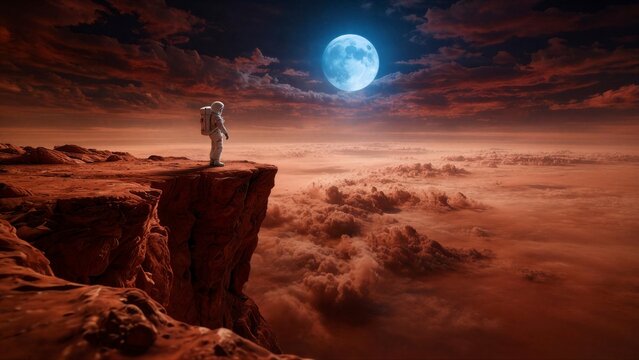 Astronaut Overlooking Awe-Inspiring Mars Skyline