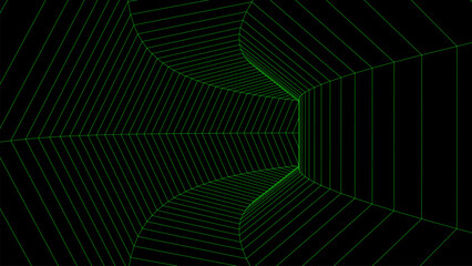 Abstract wireframe tunnel. Light science wormhole. Vector 3D portal grid. Futuristic fantasy funnel.