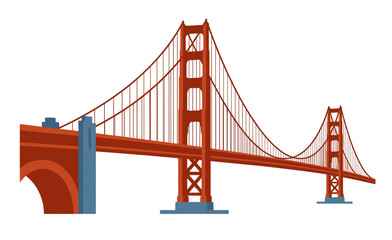 Obraz premium Classic Golden Gate Bridge Vector Graphic with Perspective View. San Francisco California Symbol Illustration. Iconic American Engineering Structure in Flat Style.