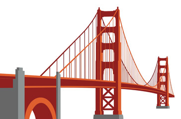 Fototapeta premium Golden Gate Bridge Vector Illustration Isolated on White Background. Famous San Francisco Landmark Flat Design Icon. Red Suspension Architecture for Travel and Tourism.