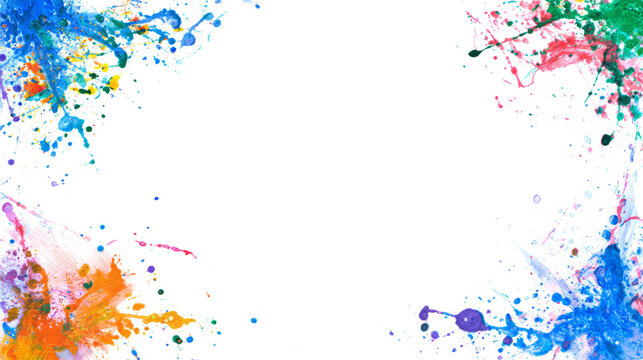 Colorful paint splatter frame on white background