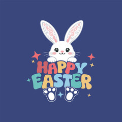 Obraz premium Cute Happy Easter Bunny Colorful Typography Design