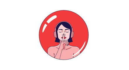 Obraz premium Shhh, Listen Closely: Woman in Headphones Making Silence Gesture. Pop Art Vector Icon for Quiet Focus, Meditation, Podcast, or Secret Information.