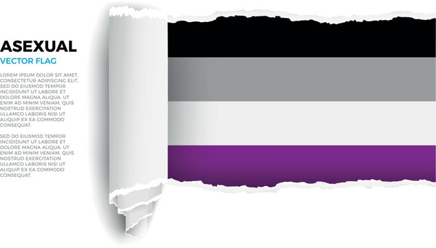Flag of the Asexual. LGBTQ. Flag revealed through torn paper rolled up on a transparent background
