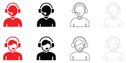 Fototapeta premium customer support call center icon vector, customer care symbol icon vector, silhouette and line art illustration