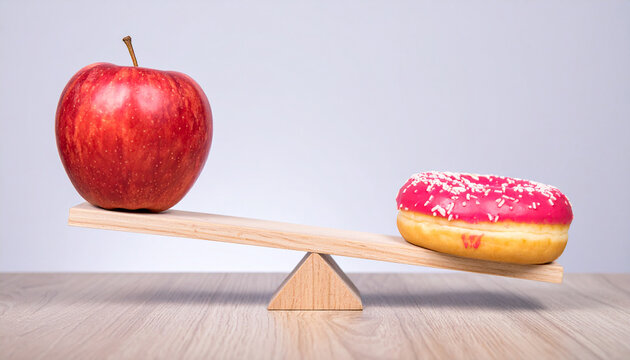 Apple and Sugary Food Balanced Diet Diabetes Awareness. Identifying Early Warning Signs for Better Health.
