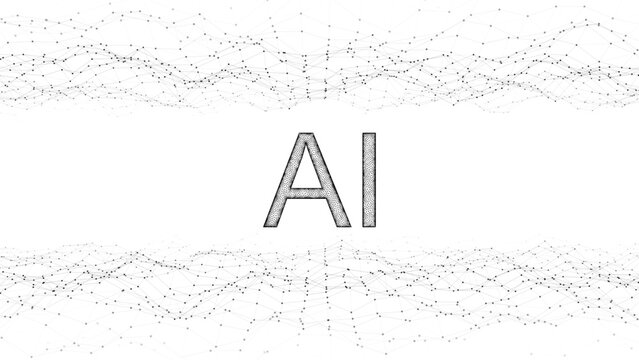 Abstract white AI big data network connection with flowing particles and lines. Futuristic technology wave, digital science background, dynamic security concept, global technologies, vector illustrati