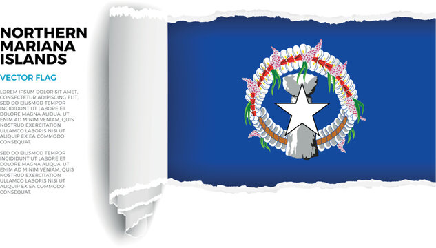 Flag of Northern Mariana Islands. Flag revealed through torn paper rolled up