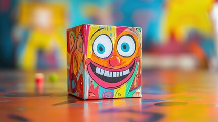 Fototapeta premium Colorful cube box with happy face design