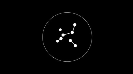Fototapeta premium Abstract minimalist constellation icon with connected white stars and dots in a circle on a dark background. Cosmic night sky symbol.