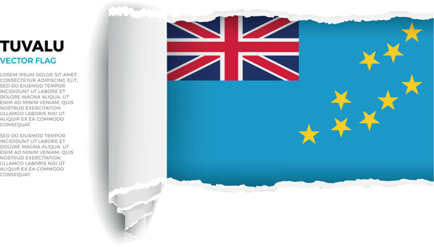 Flag of Tuvalu. Flag revealed through torn paper rolled up on a transparent background