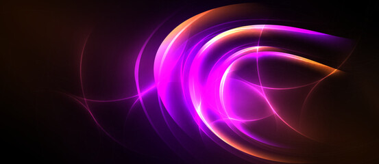 Obraz premium Abstract swirls, vibrant magenta, orange hues dominate dark background. Energetic lines create dynamic visual impact. Smooth gradients present flowing forms.