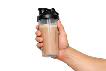 Hand holding protein shake blender bottle