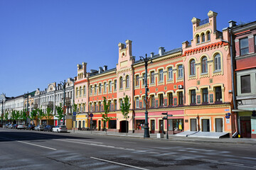 Fototapeta premium Commercial buildings on Revolution Avenue in Voronezh, Voronezh region of Russia