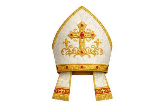 Catholic mitre with golden cross and red gems