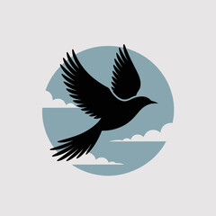 Fototapeta premium A beautiful silhouette of a bird in flight set against a serene background of clouds, symbolizing freedom, exploration, and the beauty of nature.